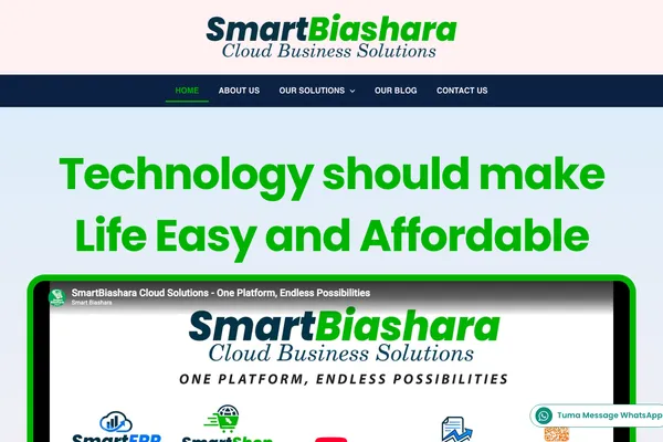 SmartBiashara Cloud Business Solutions homepage — POS and business system built by Samuel Mwanga